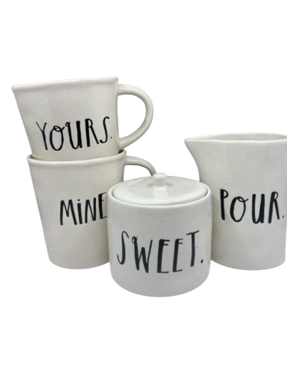 Rae Dunn Coffee/Tea Set: STEM Print Mugs, Creamer & Sugar Bowl
